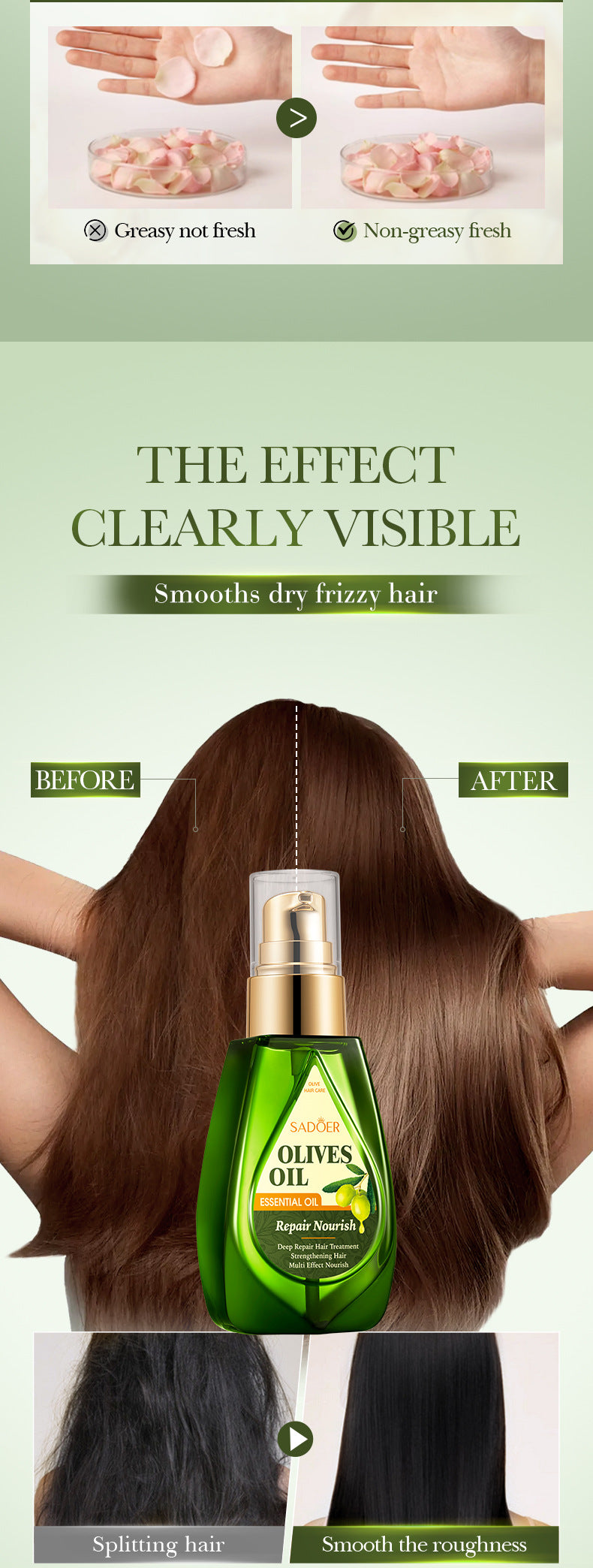 Olive Hair Care Essential Oil70ml SADOER Qihuan Shiny Smooth Hair Conditioner  Wholesale