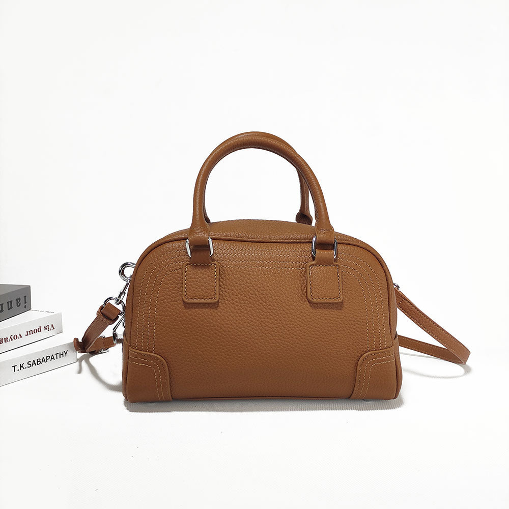 Large Capacity Genuine Leather Bag Top Layer Cowhide Women's Bag Single Shoulder Crossbody Ladies' Bag Handbag Round Bag Fashion Versatile