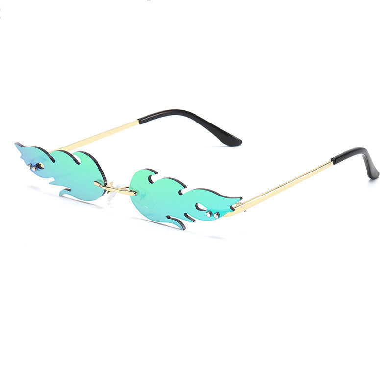 Personalized Flame Sunglasses Women's Fashion Metal Frameless Sunglasses Trendy European and American Christmas Party Quirky Glasses