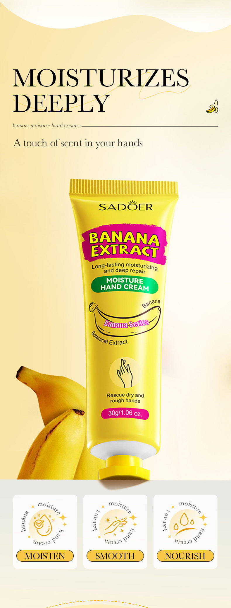 Banana Hydrating Hand Cream30g SADOER Moisturizing and anti-chapped autumn and winter hand cream  wholesale
