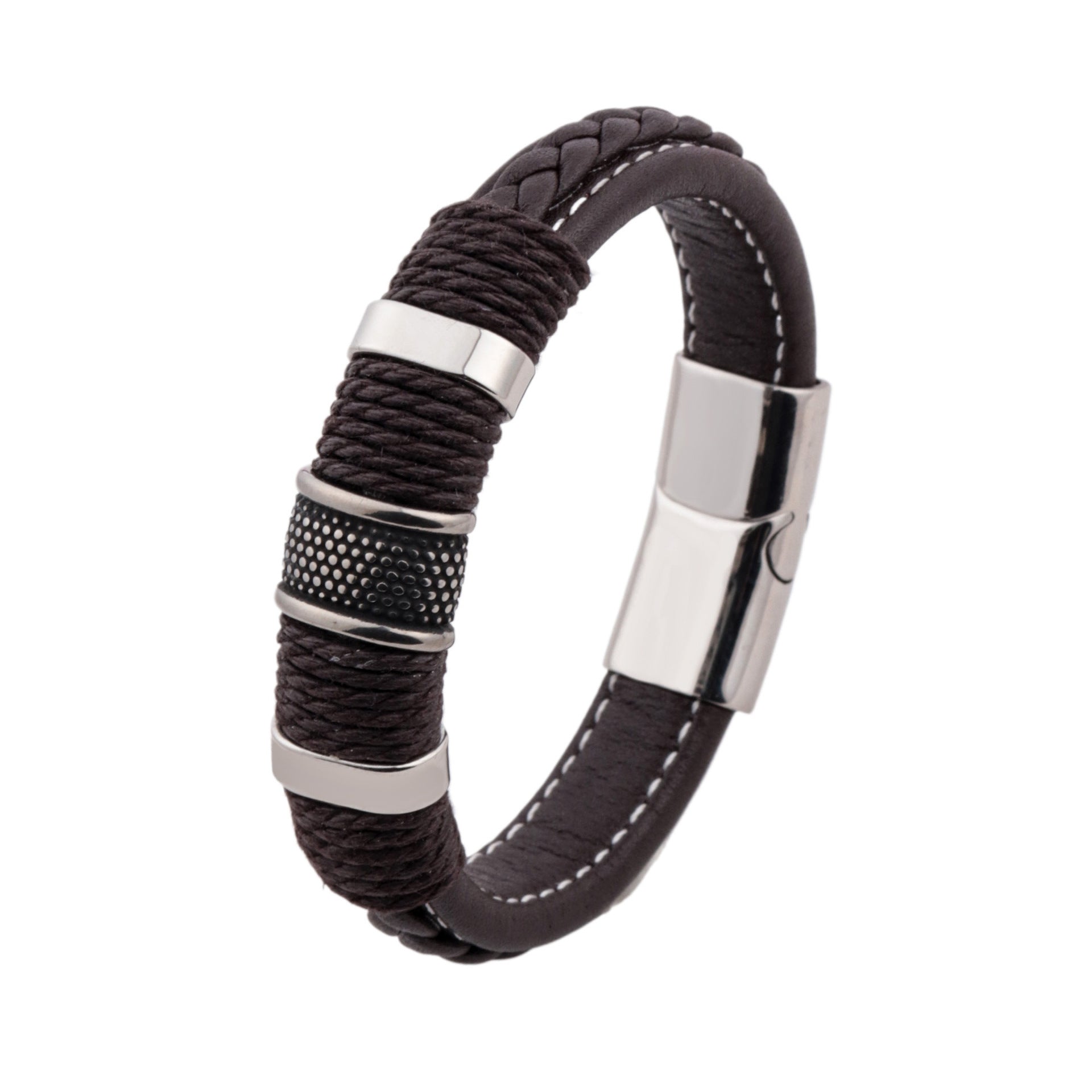 New Punk Bracelet for Men gold Steel Ring Bracelet Couple Jewelry Magnetic Clasp Cord Leather Bracelet