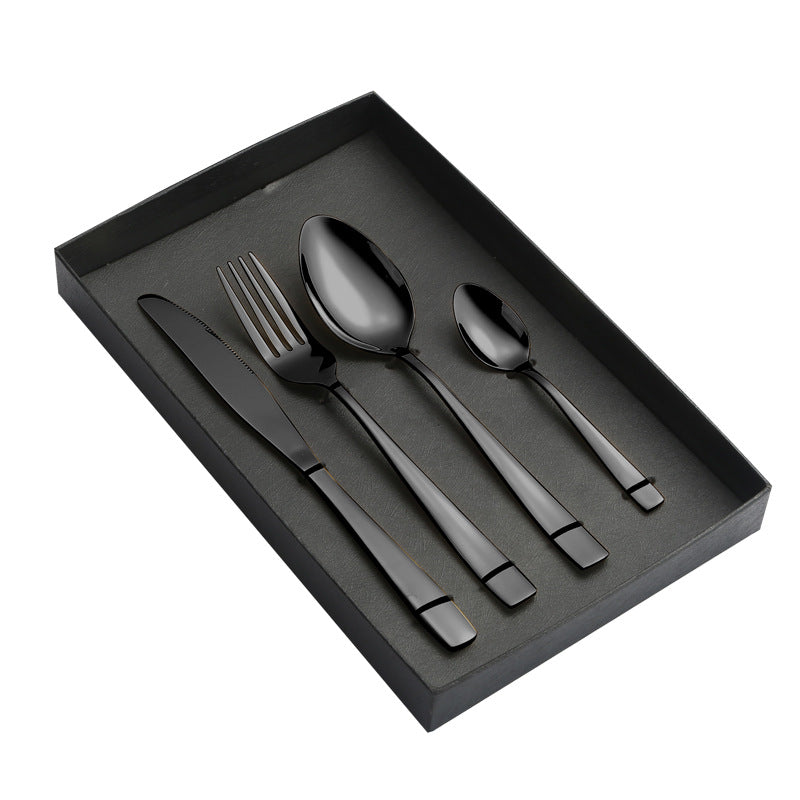 410Stainless Steel Cutlery Western Food Square Handle Knife Fork Spoon4Gift Set Cutlery Set Steak Knife Fork Spoon