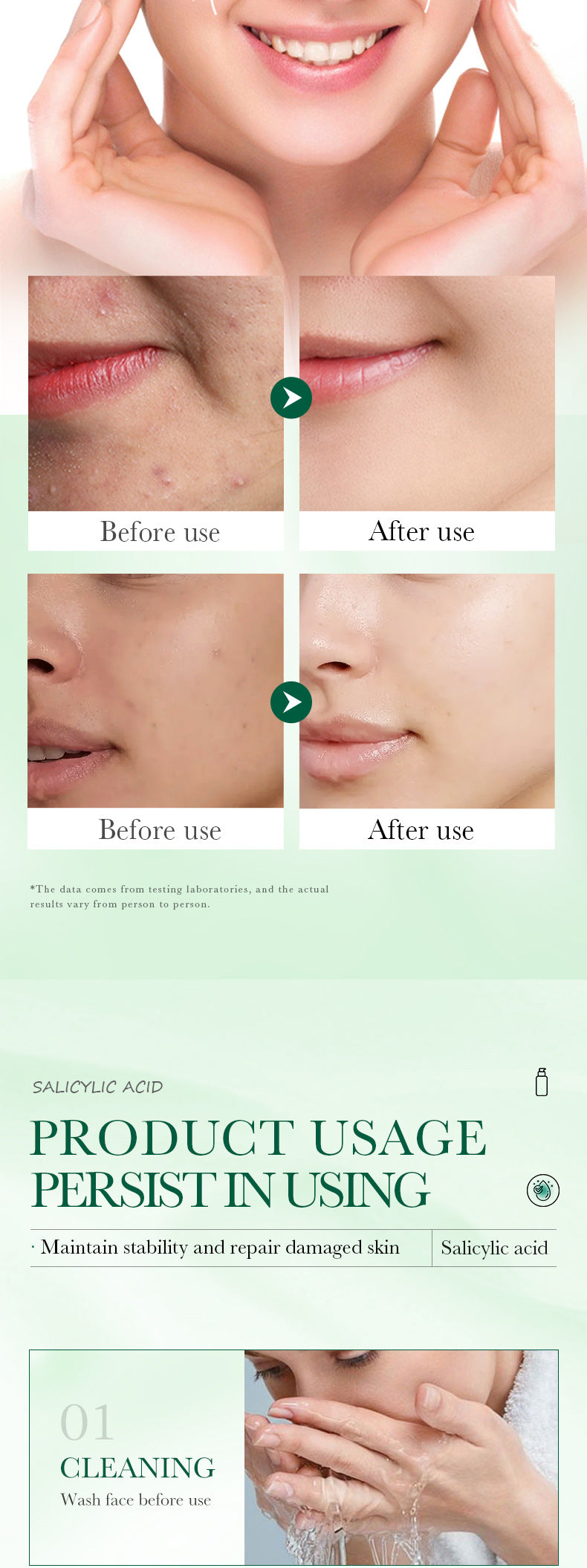 Salicylic Acid Skincare Series SADOER Anti-acne Amino Acid Moisturizing and Hydrating Skin Care Products  Foreign Trade Approval