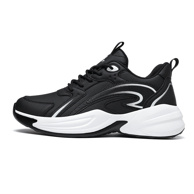 Autumn New Trend Retro Thick-Soled Height-Increasing Dad Shoes Leather Fashion Men's Shoes Wear-Resistant Non-Slip Casual Sports Shoes