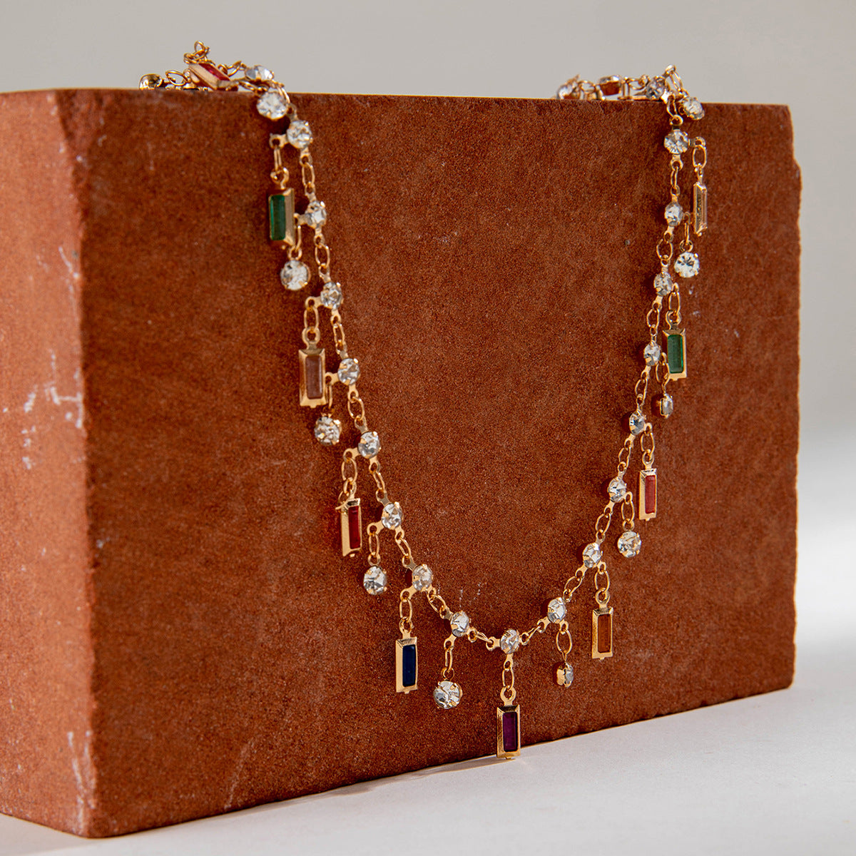 Simple Colorful Beaded Tassel y Chain Necklace Elegant Versatile Diamond-Studded Sweater Chain Jewelry