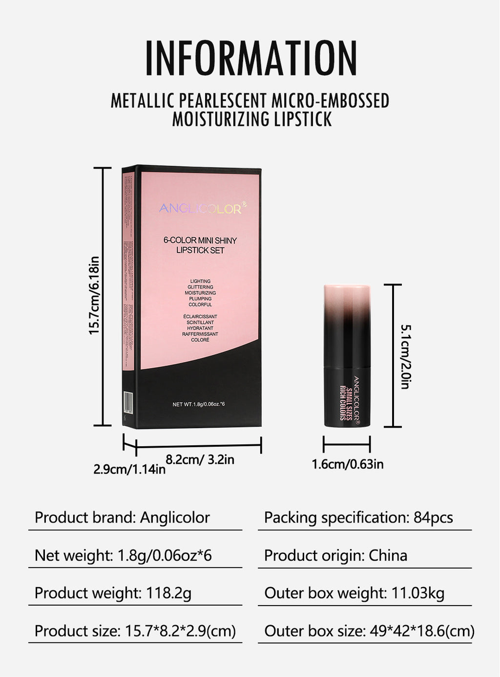 6Pack of Pearlescent Lipsticks Set, European and American Style, Fine Shimmer, Long-lasting, Waterproof, Non-fading, Non-transfer Lipstick Set