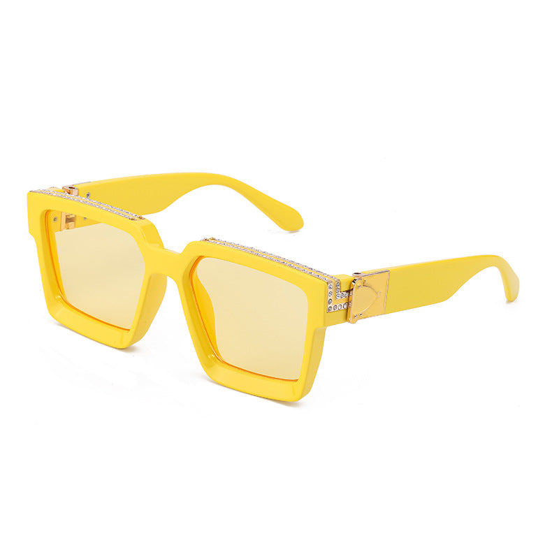 Diamond-Studded Large Square Frame Sunglasses for Women, European and American Style, 0k Influencer Same Style Sunglasses for Men, Trendy and High-End Feel shades