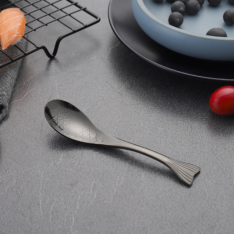304Stainless Steel Spoon Cooking Restaurant Spoon Pickled Fish Spoon Cartoon Spoon PVD Titanium-plated Colorful Fish Tail Cute Spoon
