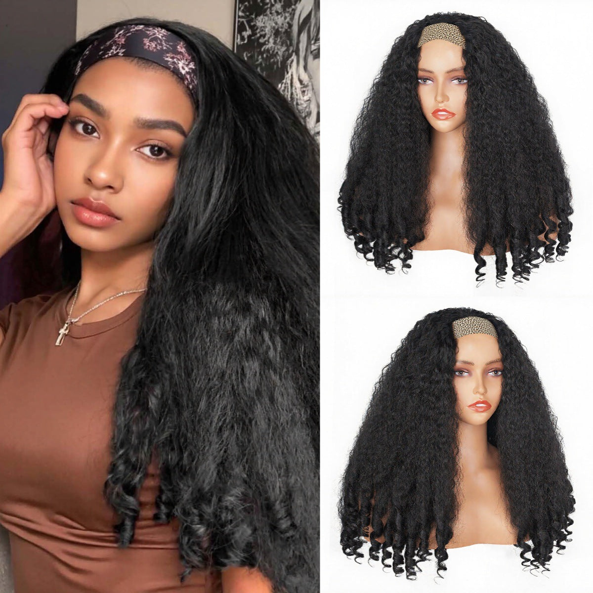 Africa Afro YAKI curly Ribbon Hair Band Curly Hair Chemical Fiber Wig