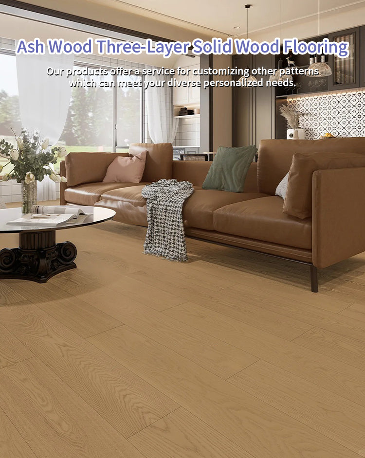 Custom Three-Layer Solid Ash Engineered Wood Flooring Prefinished Waterproof Anti-slip Outdoor Residential Commercial