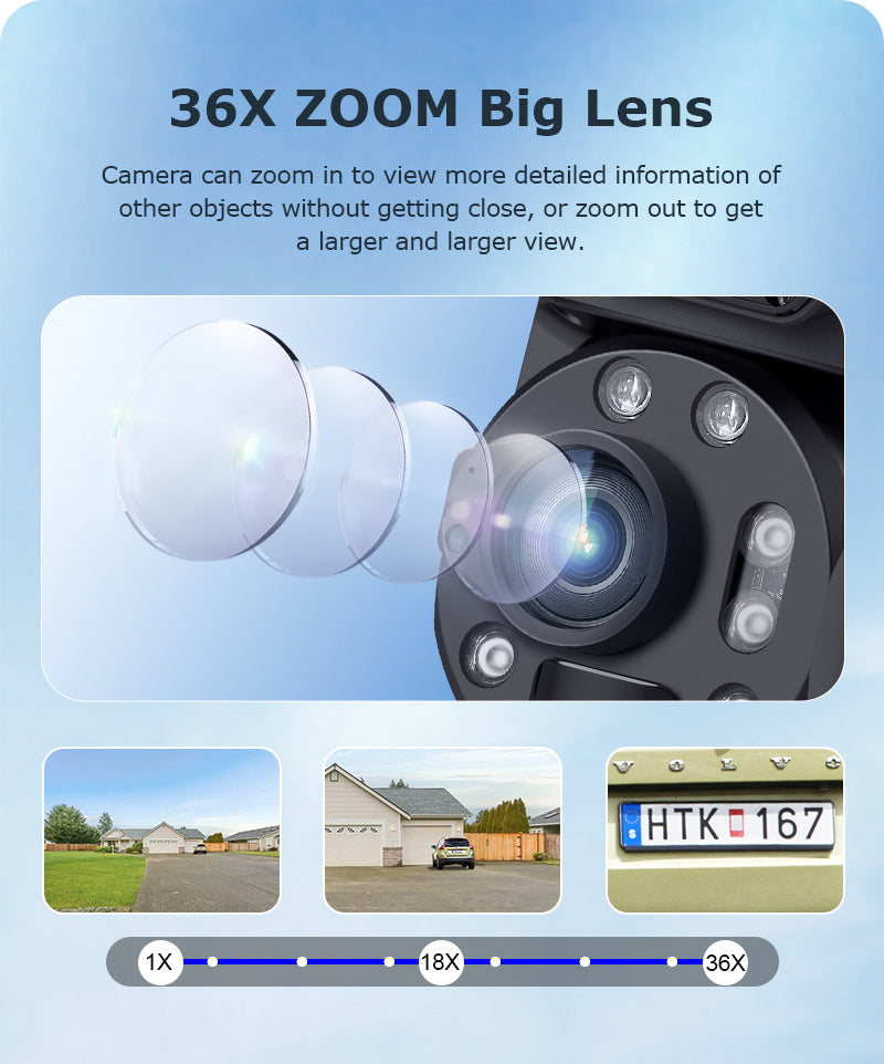 6MP High Definition Bullet Camera36Optical zoom outdoor full color night vision4G Wireless Solar Camera