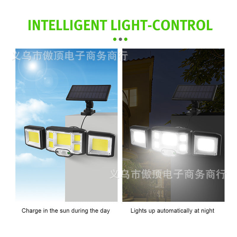 Outdoor Solar Street Light Waterproof Split Wall Light Garden Courtyard Light Human Body Sensor Light Rotatable Three-Head Light