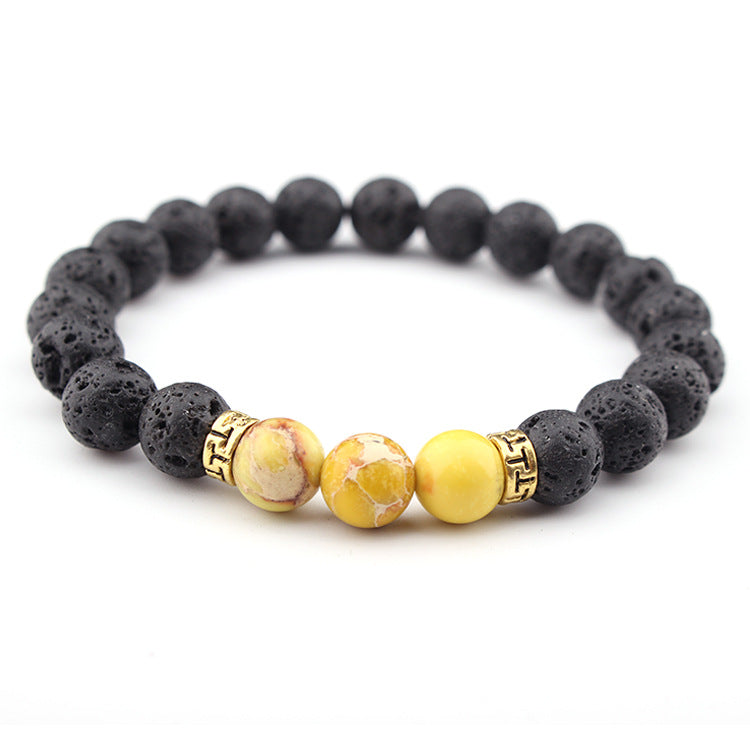 White Pine Volcano Bracelet Men's Gift Natural Stone8mm Bead Spacer Bracelet Emperor Volcanic Stone Elastic Bracelet