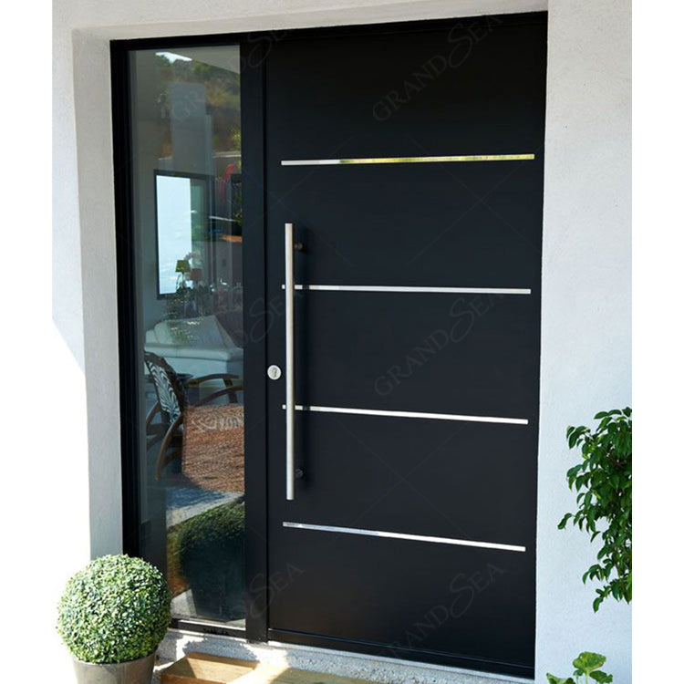 USA Style Exterior Modern High Glossy Black Solid Metal Front Aluminum Stainless Steel Pivot Entry Doors Price