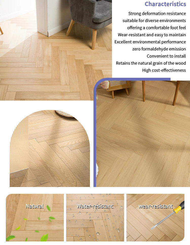 Custom ENF-Certified AB-Grade Solid Wood Oak Herringbone Flooring Click-Lock Multilayer Engineered Exterior Park Luxury Interior