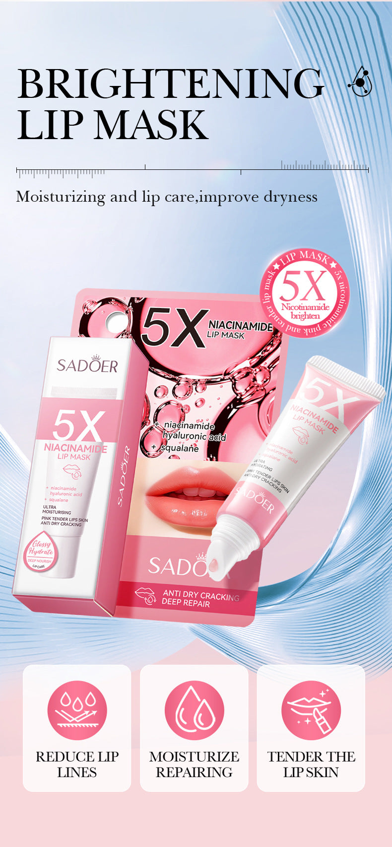 5Niacinamide Lip Mask SADOER Pink anti-chapped hydrating lip balm  wholesale