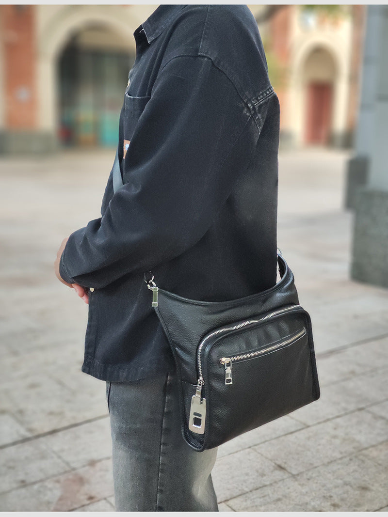 Fingerprint Lock Bag Genuine Leather New Business Commuting Backpack Fashion Small Crossbody Bag Men's Shoulder Bag Portable