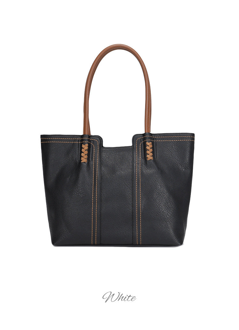 Korean Style2024New Fashionable and Elegant Simple Tote Bag Retro Large Capacity Mother-Daughter Bag for Women Shoulder Handbag Commuting