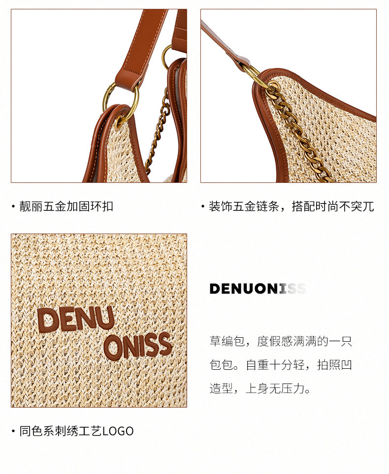 Straw Bag Large Capacity Fashion Women's Bag New Handmade Woven Tote Bag Vacation Style Beach Women's Bag