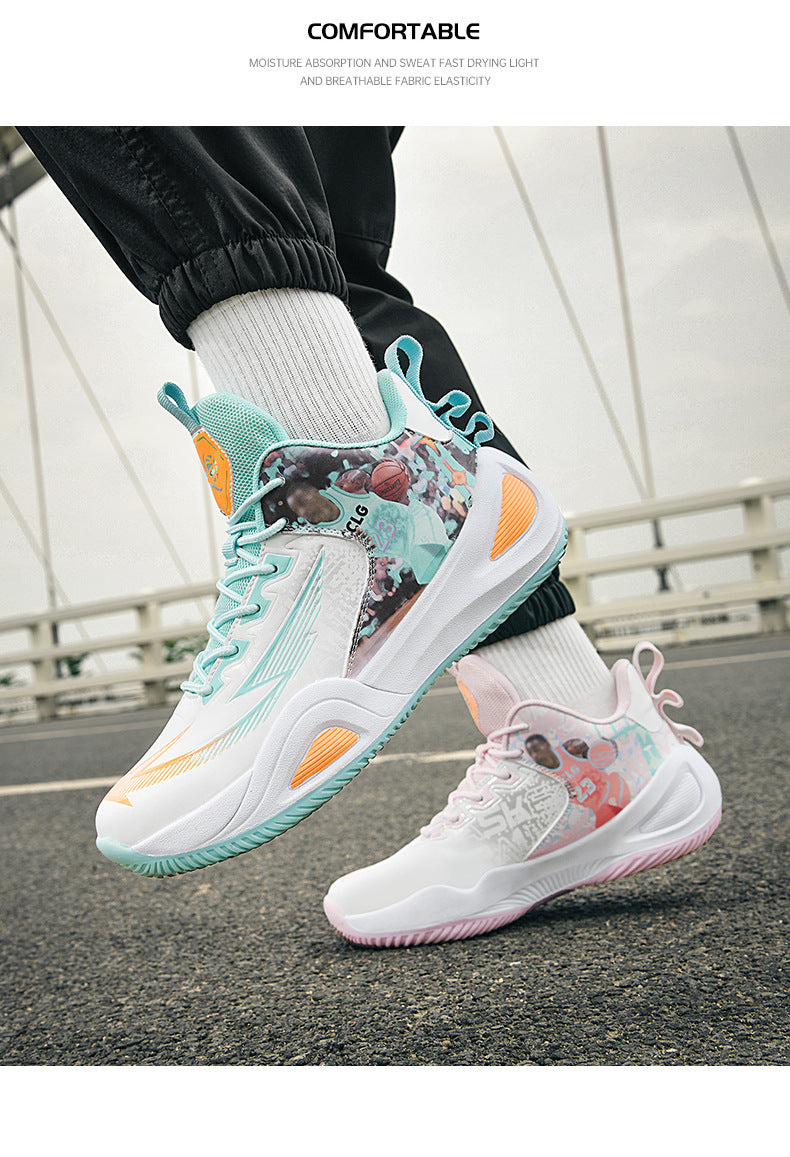 New Trendy Fashion Men's Youth Student Practical Basketball Boots Outdoor Sports Letter Non-Slip Basketball Shoes