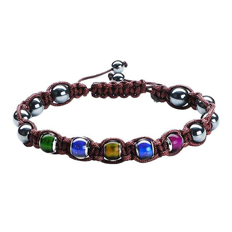 Hot Selling Braided Bracelet Black Magnet Black Gallstone moodbead Beaded Thermochromic Bead Braided Bracelet