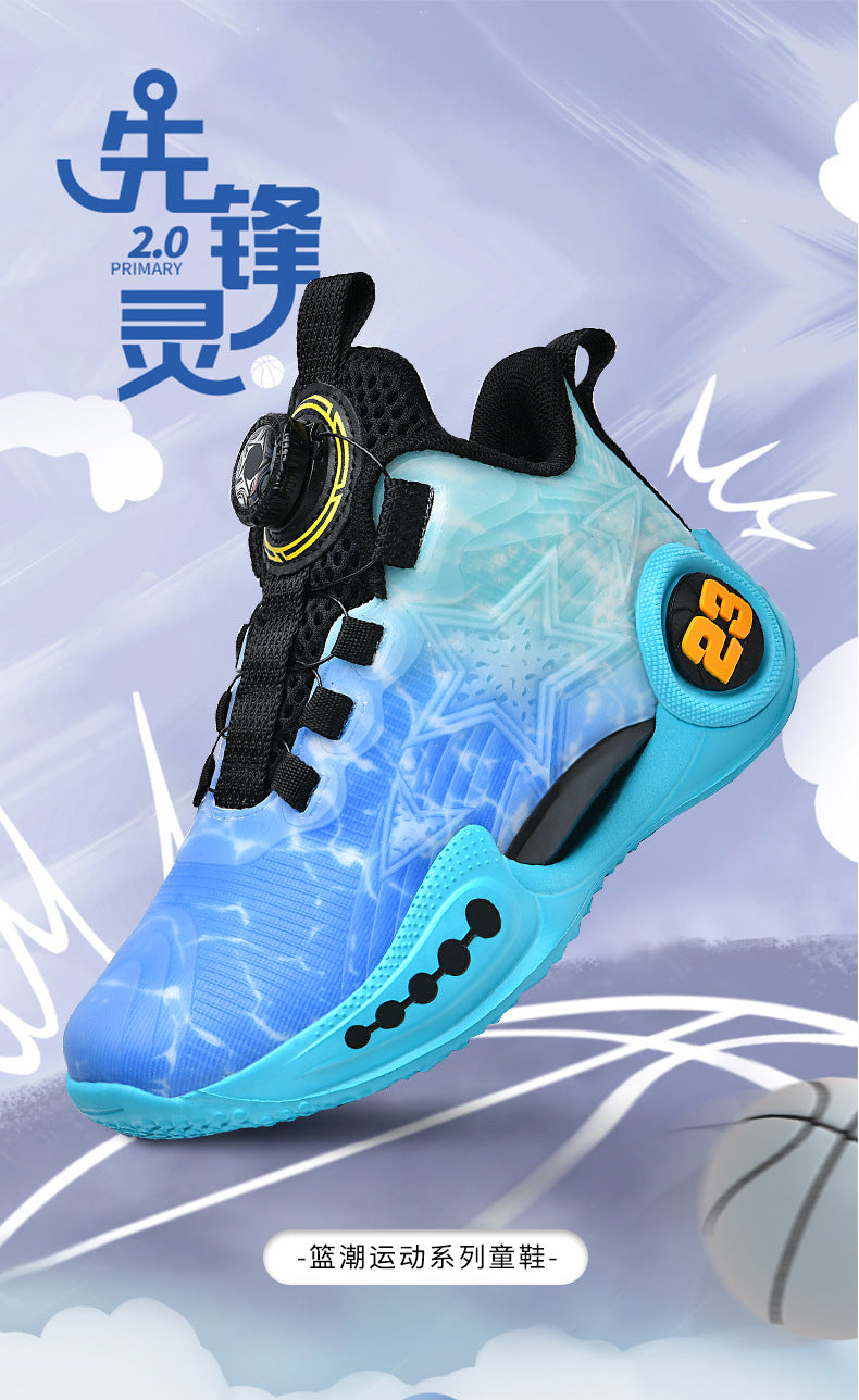 New Girls Light Elastic Damping Children's Shoes Boys Rotating Buckle Luminous fashion Casual Sports Children's Basketball Shoes