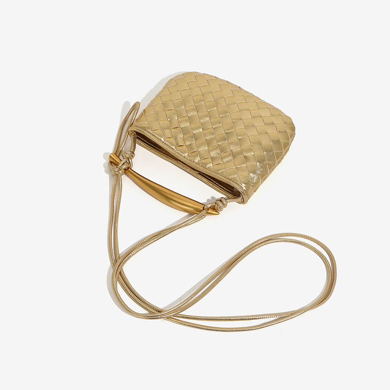 European and American Handmade Woven Bag Sardine Bag Niche Design Dumpling Bag Women's Metal Handbag Shoulder Bag Crescent Bag