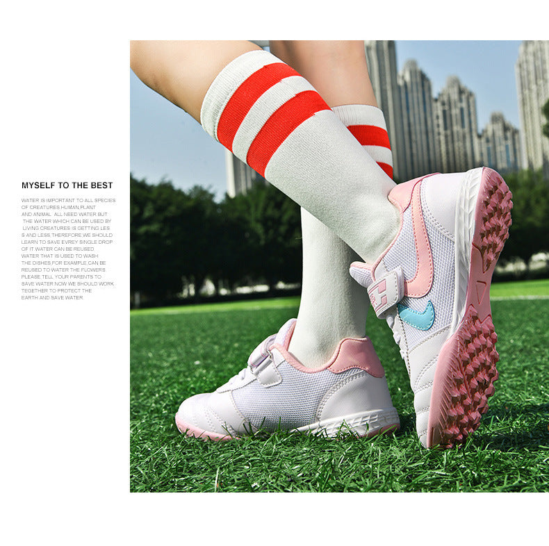 New football shoes for men and women with Velcro for children TF Broken Nail Style Youth Student Grassland Flat Training Shoes