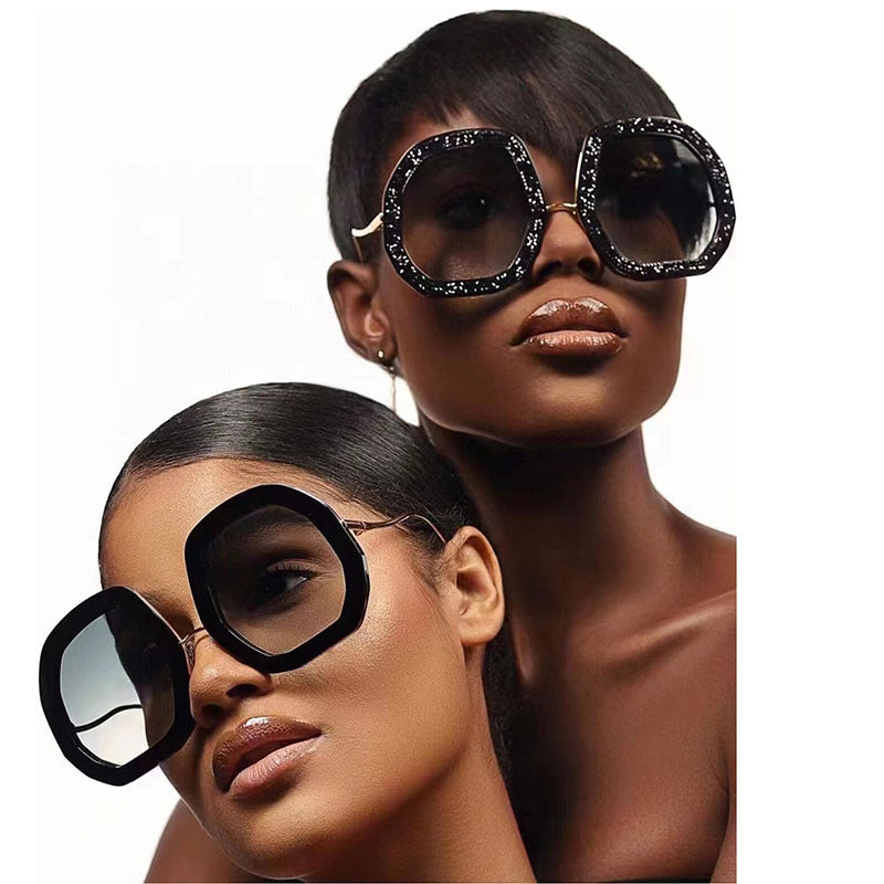 European and American Style Women's Sunglasses with Rhinestones, Irregular Polygonal Large Frame Sunglasses, Trendy High-End Glasses Wholesale