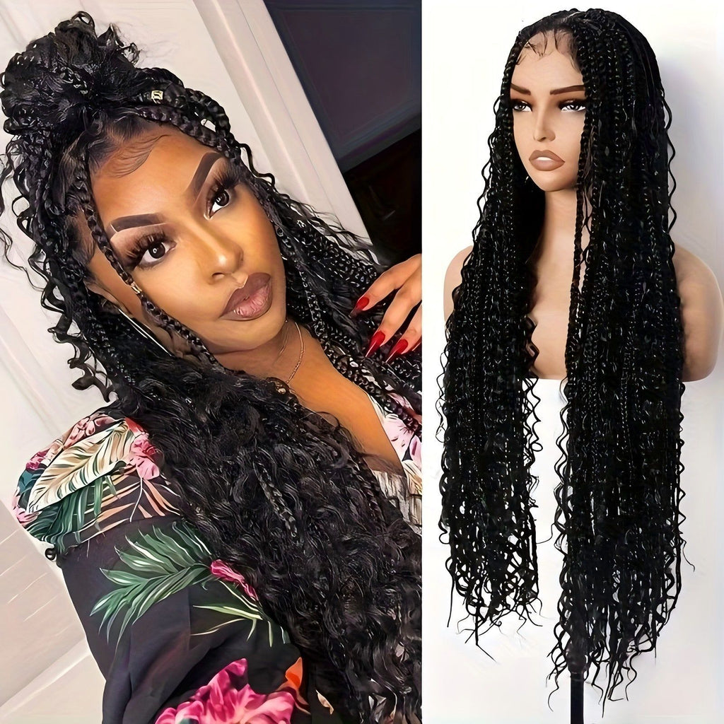 Cross-Border Hot-Selling Wig European and American Style Braided Full Lace Synthetic Crochet Wig Box Braids Wig