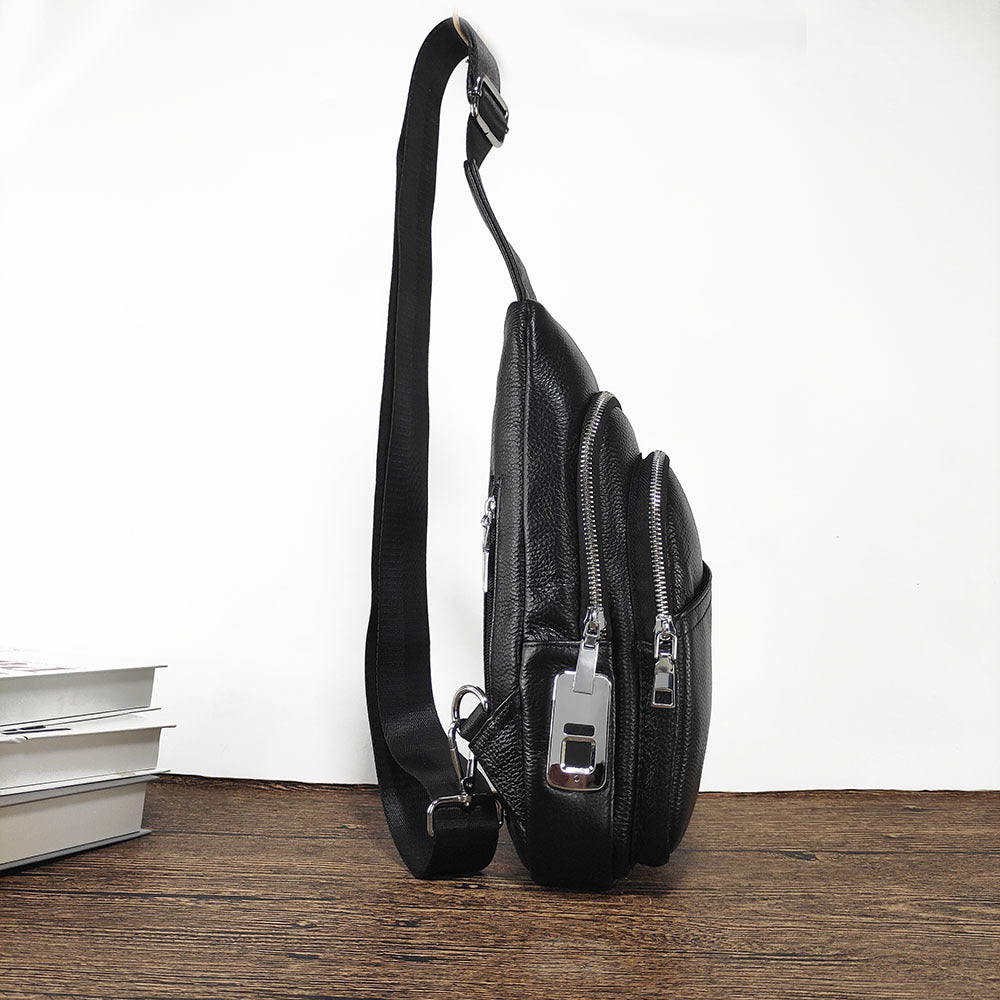 Anti-theft Fingerprint Lock Bag Top Layer Cowhide Men's Single Shoulder Crossbody Bag Multifunctional Crossbody High-end Genuine Leather Chest Bag