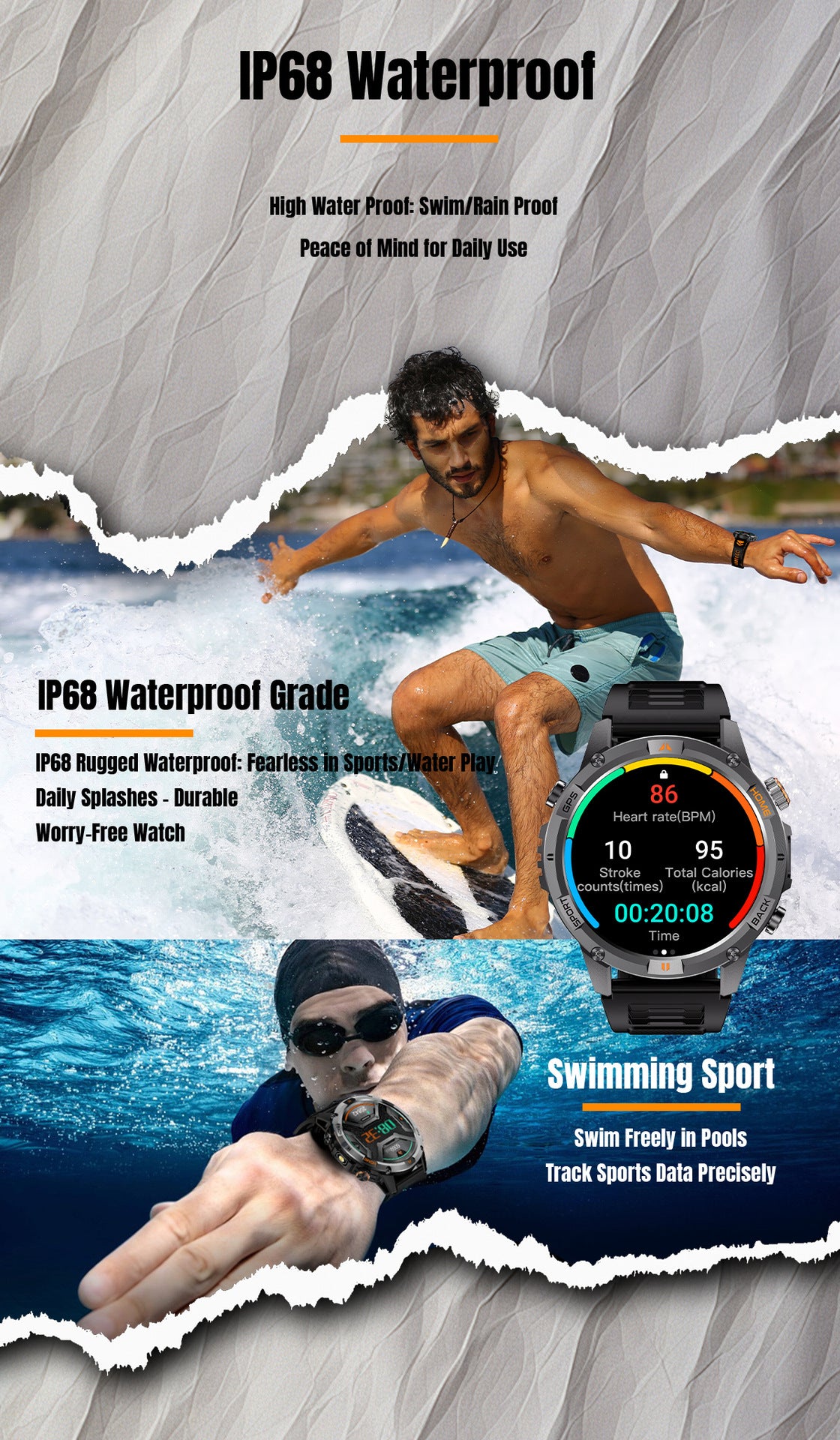 YK15Smart Watch Bluetooth Call Heart Rate Pedometer Sleep Depth Waterproof GPS Beidou Positioning Sports Three-Proof