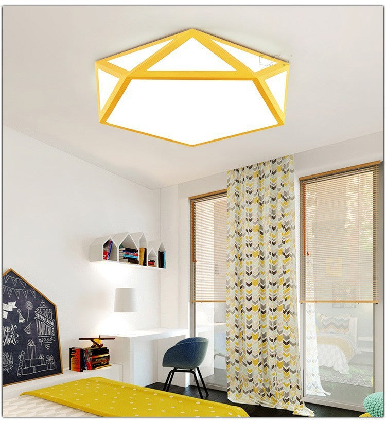 Minimalist Iron Art Acrylic Ceiling Light Nordic Diamond Geometric Hollow Children's Bedroom Colorful Macaron led Lamp