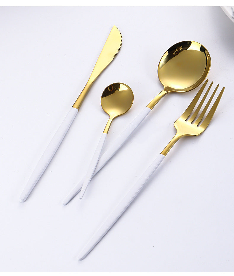 Hot-selling Portuguese Stainless Steel Tableware24Set of Western Dining gold Steak Knife Fork Spoon Gift Box Set