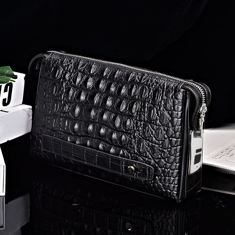 Fingerprint Lock Bag Business Commuting Men's Handbag Top Layer Cowhide Crocodile Large Capacity Multi-Card Slots Clutch