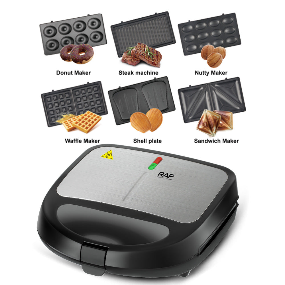 RAF European Standard Multifunctional 6-in-1 Sandwich Maker Home Breakfast Machine Baking Donut Maker Baking
