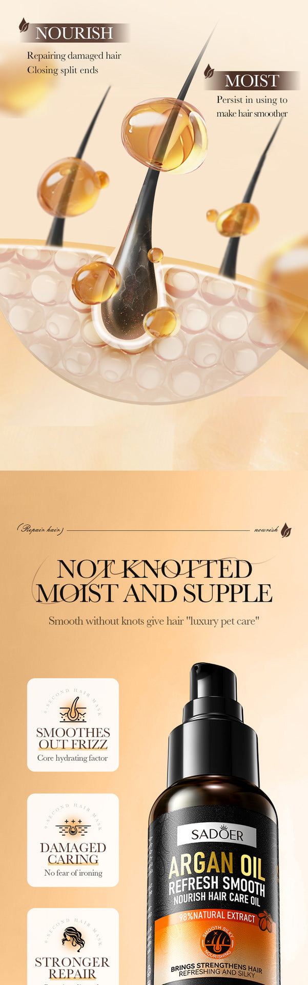 Argan Oil Hair Care Essential Oil60mlSADOER Refreshing Nourishing Smooth Hair Conditioner Cross-Border Wholesale