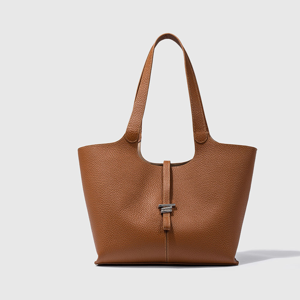 Wind Chime Tote Bag2025New Top Layer Cowhide High-End Large Capacity Niche Design Commuter Shoulder Underarm Bag