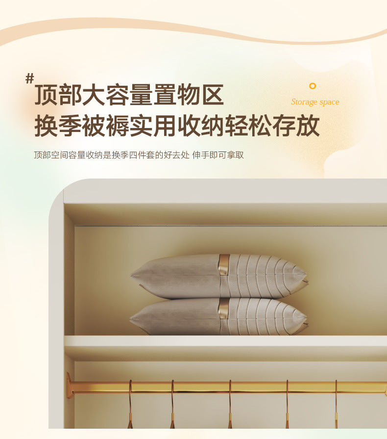E0European Pine Board Warm White Sliding Door Wardrobe Desk Integrated Set Cream Style Bedroom Home Solid Wood Large Wardrobe