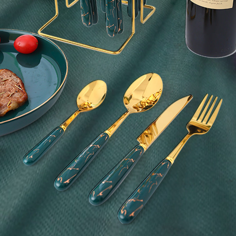 Stainless Steel Ceramic Tableware24Set of Western Cutlery Knife Fork Spoon Gift Box Nordic Style