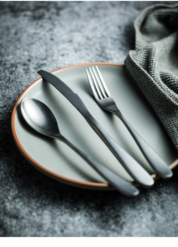 New Moon Moonlight Retro Vintage Stainless Steel Western Cutlery Set Snowflake Matte Texture Industrial Style Chopsticks Tableware
