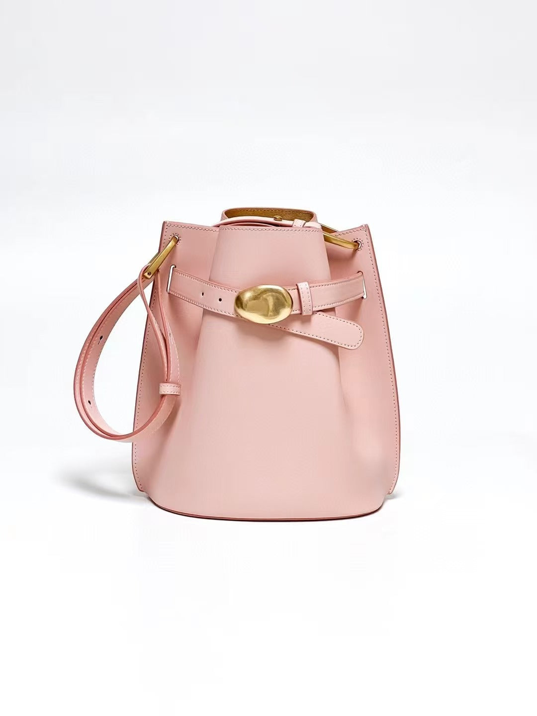 Frosted Leather Bucket Bag Genuine Leather Korean Style Versatile Niche Design Light Luxury Handbag Single Shoulder Crossbody Women's Bag Large Capacity