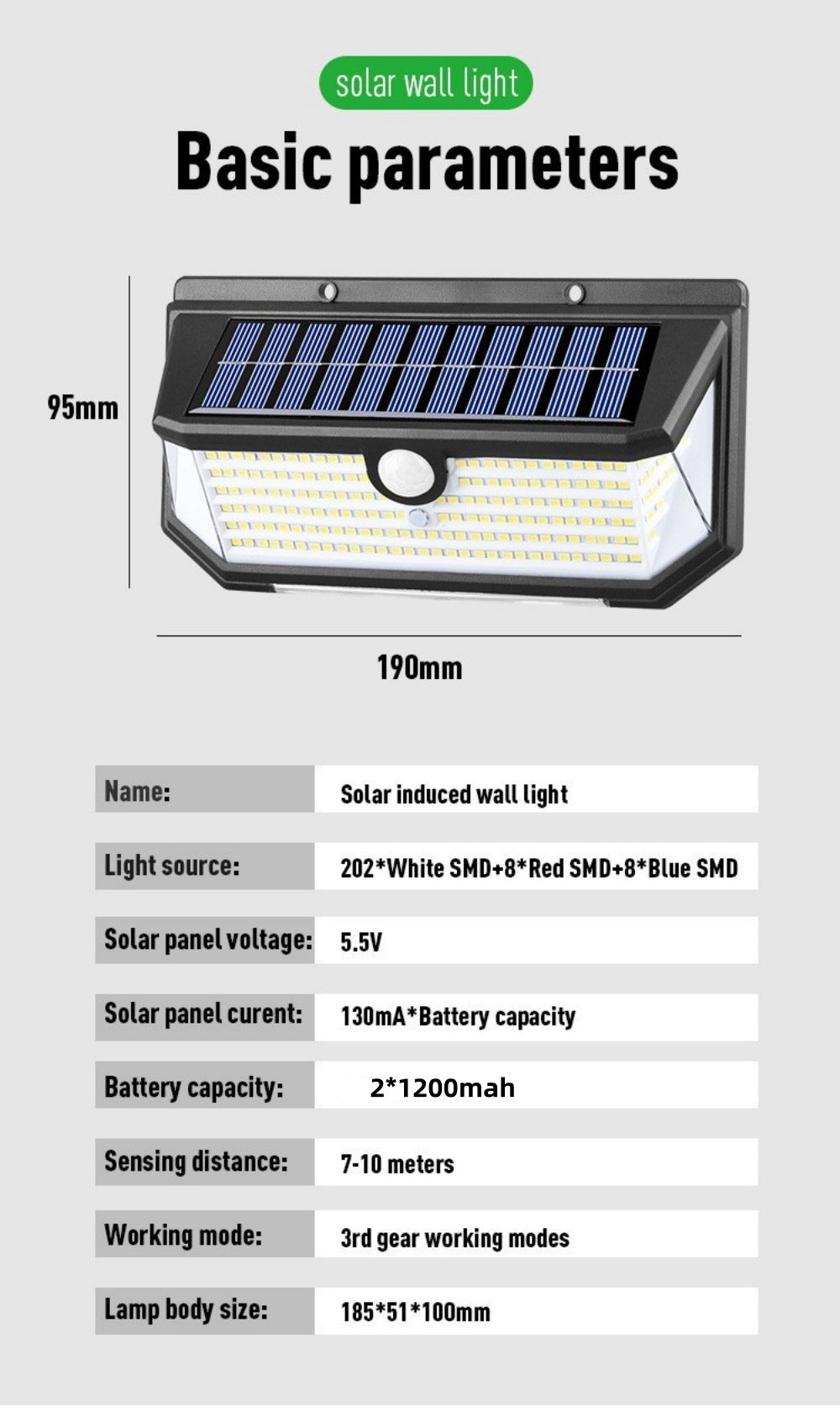 New Solar Light Human Body Sensing Wall Light Five Sides LED Lamp Waterproof light red and blue flashing solar street light