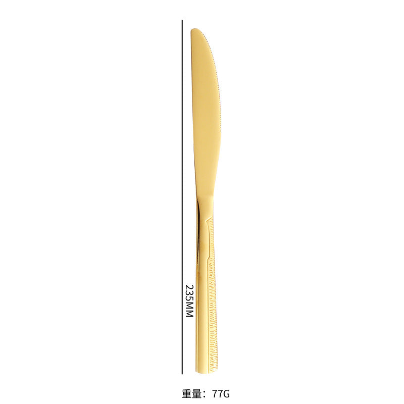 410Stainless Steel Tableware Hotel Restaurant Sand Texture Knife Fork Spoon Tea Spoon24Set of gold Western Steak Knives and Forks