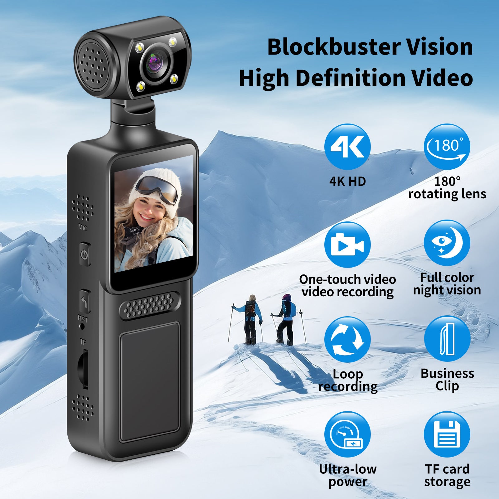 M12Handheld Pocket Camera Portable Body Camera with Clip Sports Camera Handheld Video Recorder Cycling Recorder