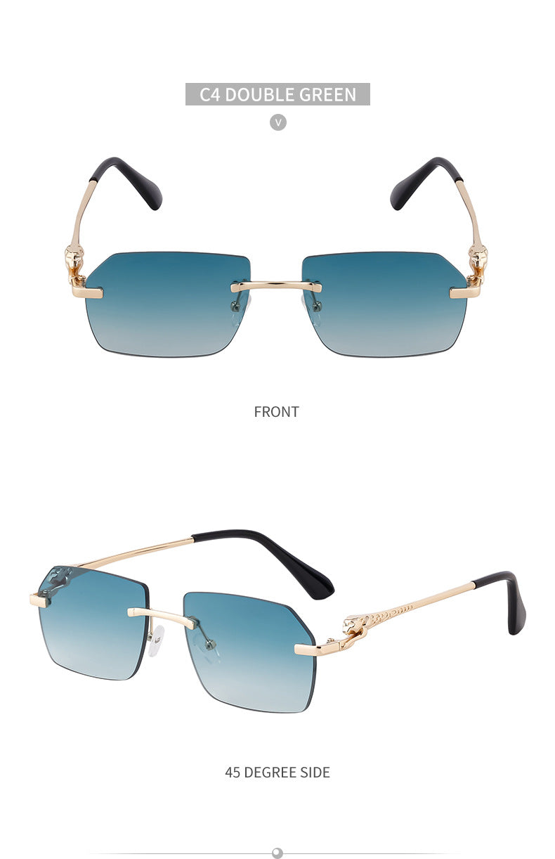 European and American Frameless Cut Edge Leopard Temple Sunglasses for Men Retro Square Frame Driving Sun Protection Sunglasses Wholesale Glasses