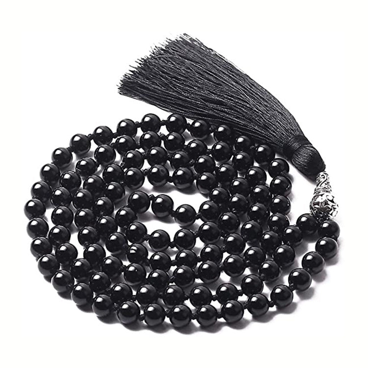 Men's Stone Tassel Long Bracelet108Beaded Bohemian Style Blue Agate Tassel Long Bracelet