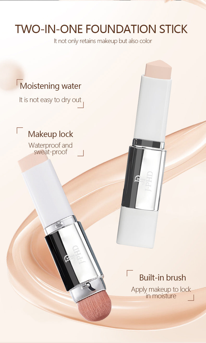 Spot Goods J-PHD 2-in-1 Foundation Stick13g Double-ended lightweight concealer foundation with brush, natural finish