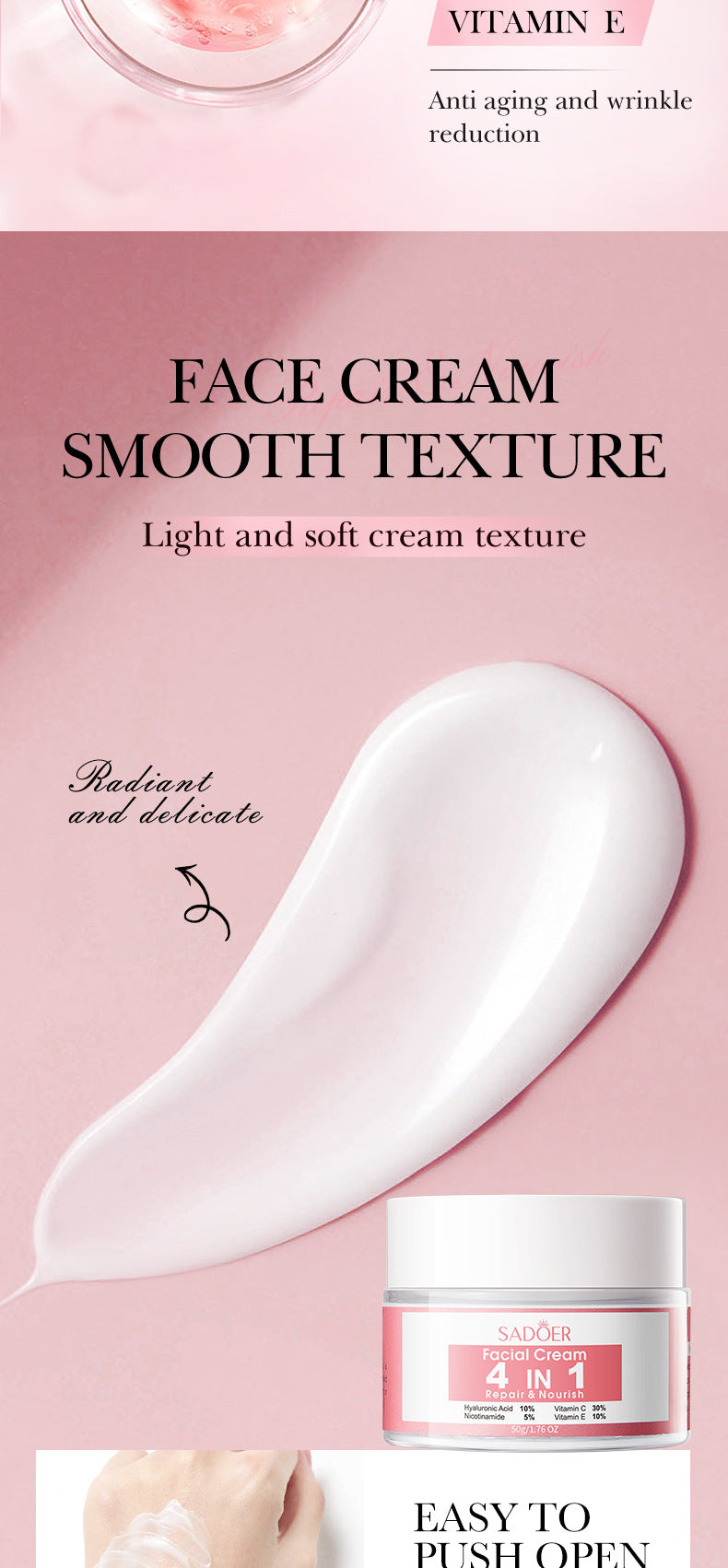 Four-in-One Skincare Series SADOER Moisturizing, nourishing, and rejuvenating face cream essence liquid  wholesale