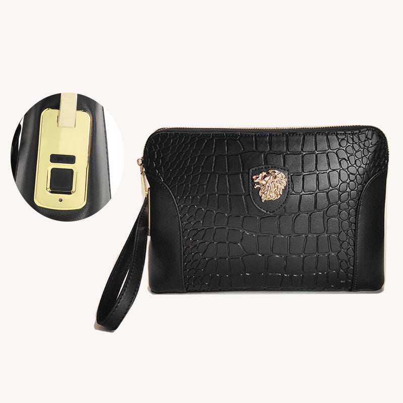 Beginner Handbag Men's Genuine Leather Handheld Smart Fingerprint Unlock Bag Business Large Capacity Clutch Bag
